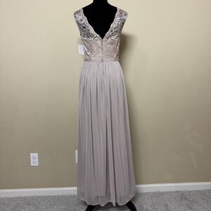 David's Bridal Dress Womens 6 Gold Metallic Lace Maxi Formal Gown Mesh Slit